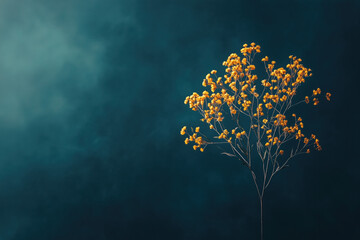 Lone tree with yellow leaves on dark background.