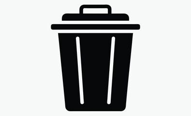 Garbage container icon, simple and unobtrusive Trash Bin dust bin vector silhouette illustration isolated in white background   