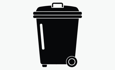 Garbage container icon, simple and unobtrusive Trash Bin dust bin vector silhouette illustration isolated in white background   