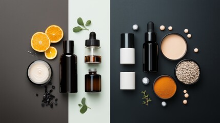 Day night skincare routine comparison showcasing bottles and ingredients. AI generated