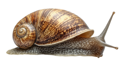 Detailed depiction of a land snail resting on a surface in a naturalistic style