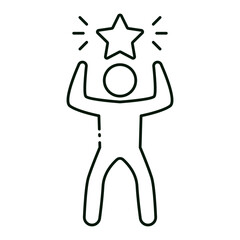 Person holding a star above their head representing success, personal growth, and goal achievement, editable stroke