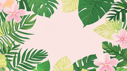 Fototapeta premium Tropical Paradise: Pink Flowers and Lush Green Leaves