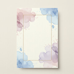 Elegant wedding table number card with pastel blue and pink watercolor splashes