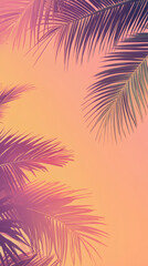 Palm tree leaves swaying gently in the breeze against a vibrant sunset sky, creating a tropical and serene atmosphere