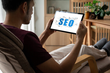 SEO search engine optimization for modish e-commerce and online retail business showing on computer...