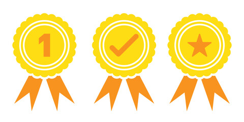 Approved or certified medal icon set collection. Approval check certification badge sign symbolPrint