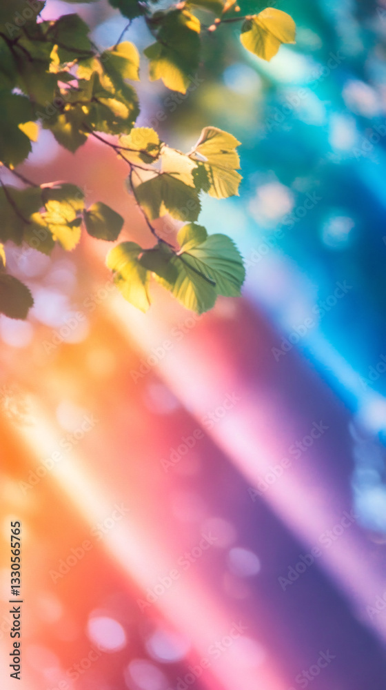 Poster sunlight streaming through verdant foliage, casting warm, ethereal glow in forest setting