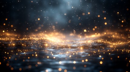 Naklejka premium Golden Lights Sparkle Across Dark Water Surface