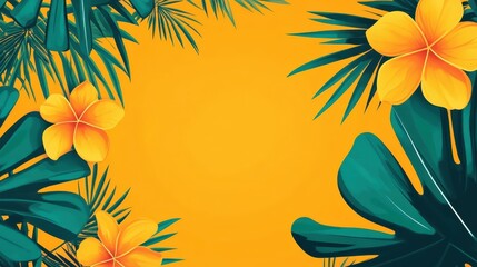 Vibrant Tropical Paradise: Golden Flowers and Lush Greenery