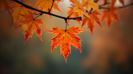 Vibrant Autumn Maple Leaves - Orange Red Fall Foliage - Bokeh Nature Photo