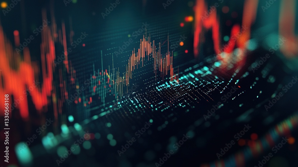 Poster abstract financial data analysis with graphs and digital elements