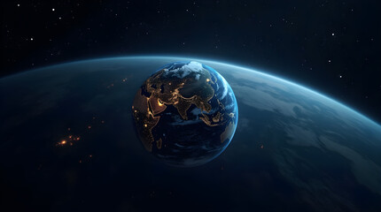 Night View of Earth from Space City Lights Blue Atmosphere Digital Art