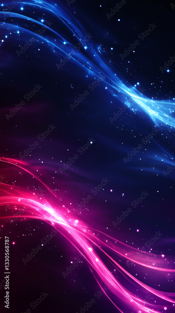 Poster Abstract background with glowing waves and particles flowing in dark space, creating a sense of movement and energy