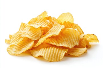 A pile of potato chips on a white surface