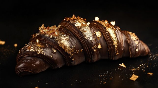 A delicious-looking chocolate croissant on a dark background - Powered by Adobe