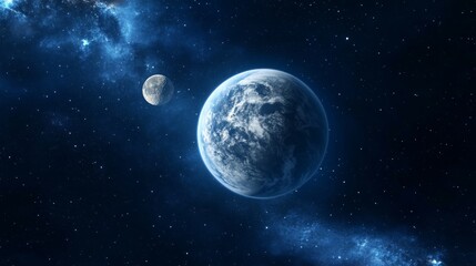 Fototapeta premium In the vastness of space, our planet Earth orbits alongside its celestial companion, the Moon.
