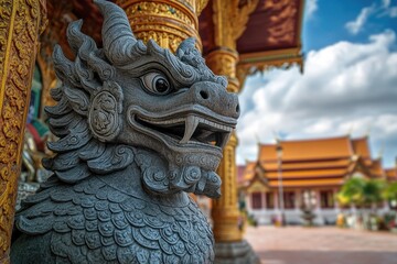 Fototapeta premium A close-up shot of a statue of a mythical dragon, suitable for fantasy or mythology-themed designs