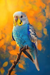 Obraz premium A colorful parakeet perched on a branch, ready to take flight