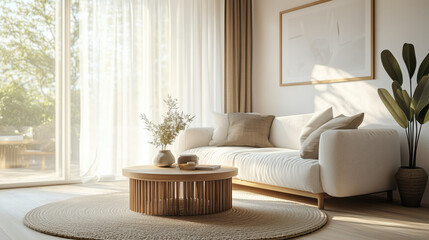 Cozy living room with sofa and coffee table