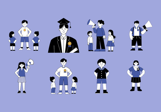 Blue and Black Student Leadership School Illustration Set
