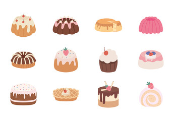 Colorful Desserts Sweet Pastry Confection Icons Set