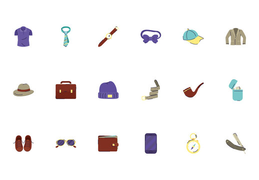 Colorful Male Accessories Fashion Illustration Set