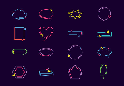 Colorful Neon Shapes Speech Bubbles Icons Set