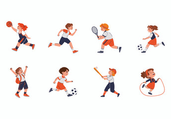Colorful Student Sports Athlete Character Illustration Set