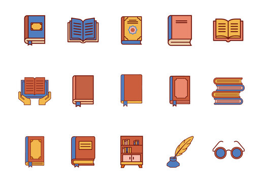 Red and Blue Vintage Library Book Icons Set