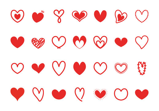 Red Hearts Romantic Love Valentine Icons Set