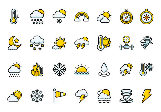 Yellow and Black Climate Forecast Weather Icons Set