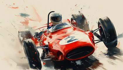 Obraz premium Iconic race cars of the 1960s roar through Monaco, surrounded by palm trees, cheering crowds, and the elegance of the Mediterranean.