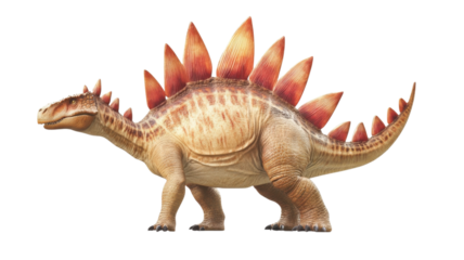 Stegosaurus walking through a prehistoric landscape with distinctive plates and spikes
