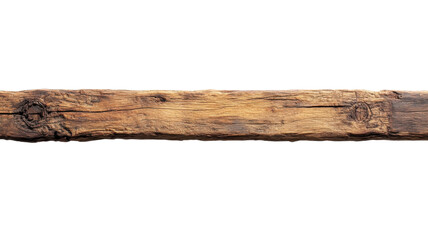 Old wooden beam with natural texture and age marks displayed against a white background