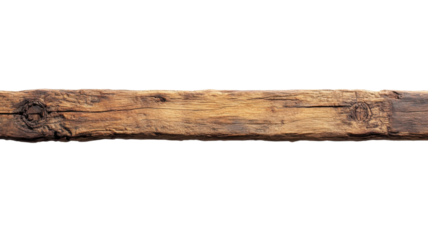 Old wooden beam with natural texture and age marks displayed against a white background