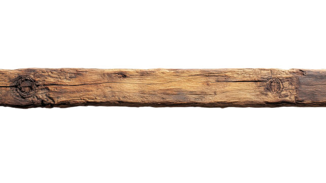 Old wooden beam with natural texture and age marks displayed against a white background