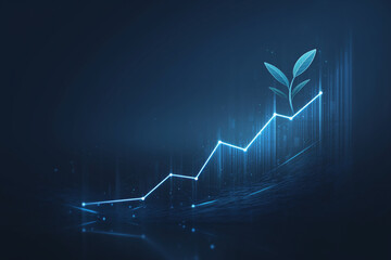 Growth chart with plant on dark background.