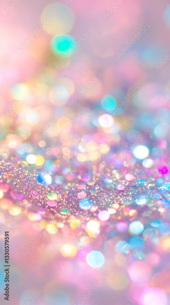 Poster colorful glitter creating a sparkling bokeh effect on a pastel background, ideal for festive and cel