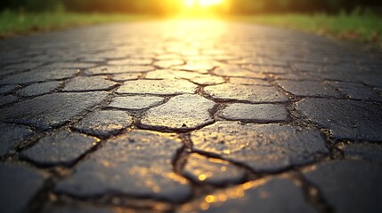 Obraz premium Sunset Glows On Cobblestone Path Road