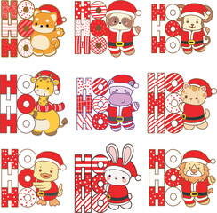 Fototapeta premium Cute animals vector icon with christmas theme. Funny baby animal christmas illustration.