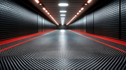 Futuristic Corridor Red Lines Black Walls Lighting