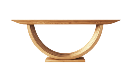 Elegant wooden console table with a unique circular base design, ideal for modern interiors and decor themes