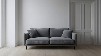 Modern Grey Sofa in Minimalist Living Room Interior