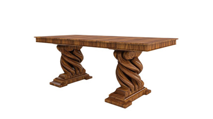 Elegant wooden dining table with intricately carved twisted legs crafted from rich mahogany wood suitable for any dining room decor