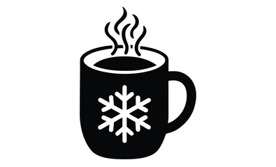 Hot cocoa mug with snowflake, Hot Cocoa Mug silhouette vector, snowflake icon  