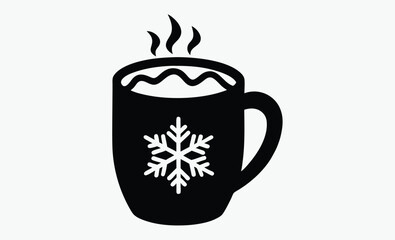 Hot cocoa mug with snowflake, Hot Cocoa Mug silhouette vector, snowflake icon  