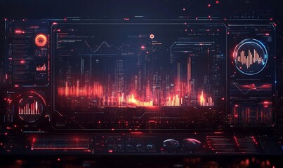glowing user interface with data and charts.