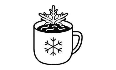 Hot cocoa mug with snowflake, Hot Cocoa Mug silhouette vector, snowflake icon  