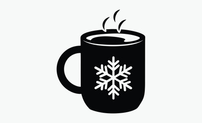 Hot cocoa mug with snowflake, Hot Cocoa Mug silhouette vector, snowflake icon  